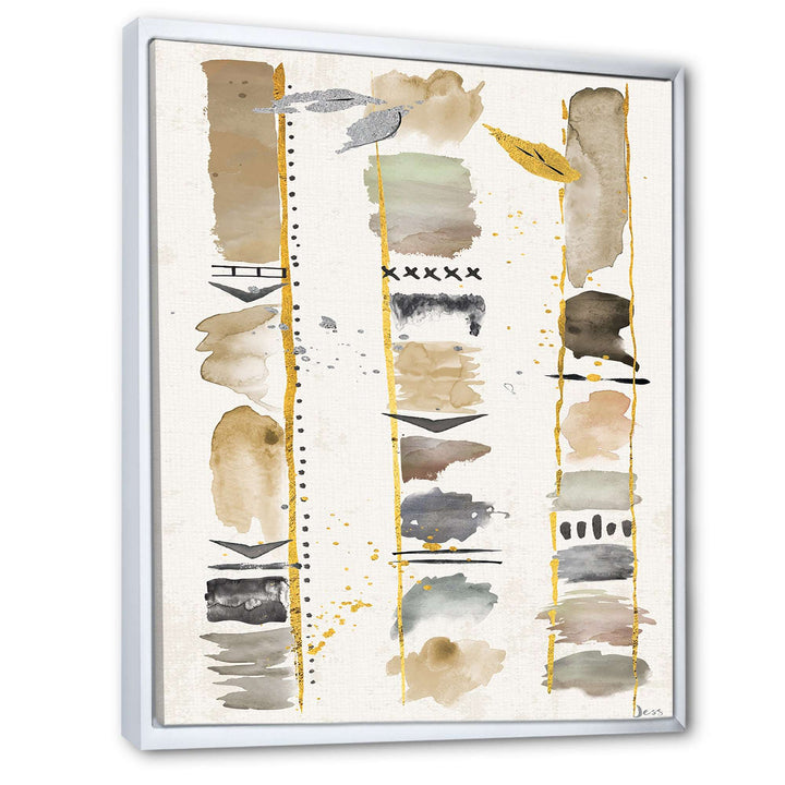 Abstract Gold Birch Trees I Framed Canvas Matte White - 1.5" Thick