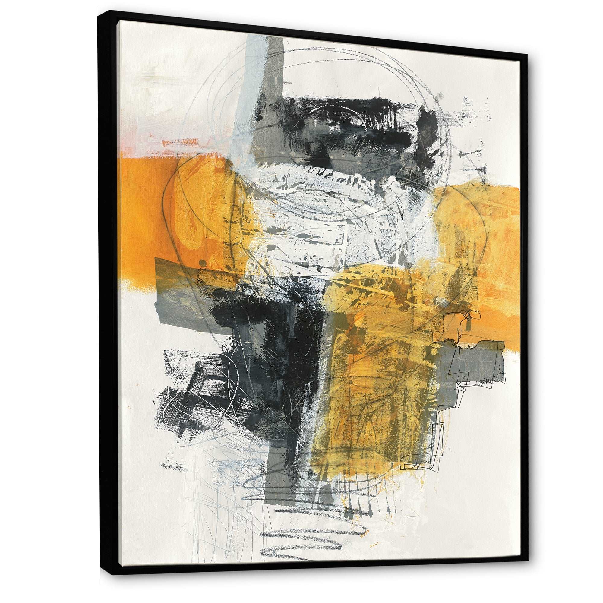 Abstract Composition of Glamorous Yellow and Black Framed Canvas Vibrant Black - 1.5" Thick