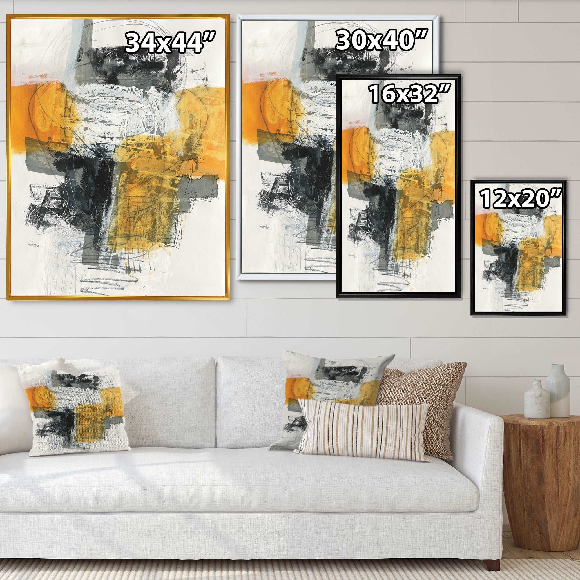 Abstract Composition of Glamorous Yellow and Black Framed Print Matte White - 1.5" Width
