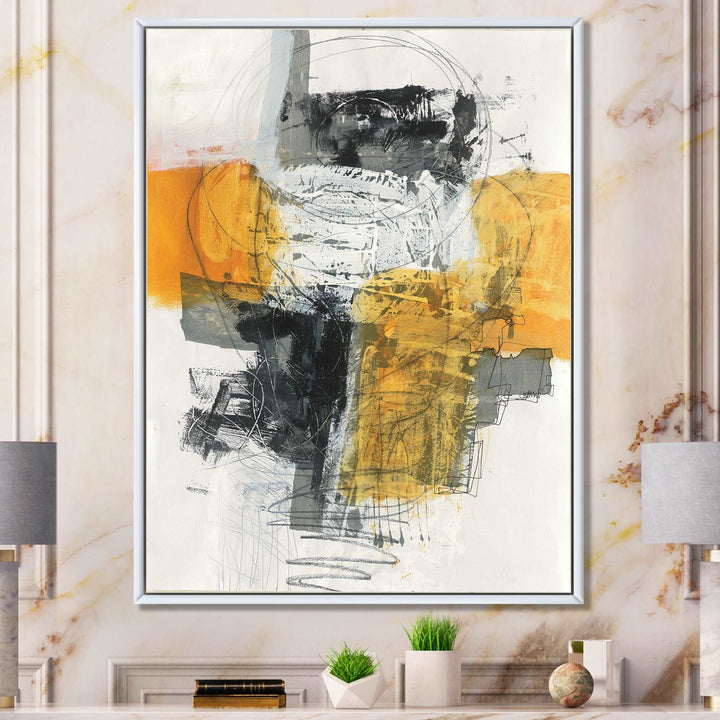 Abstract Composition of Glamorous Yellow and Black Framed Canvas Matte White - 1.5" Thick