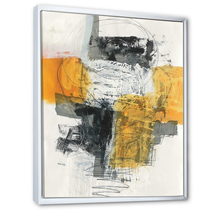 Abstract Composition of Glamorous Yellow and Black Framed Canvas Matte White - 1.5" Thick