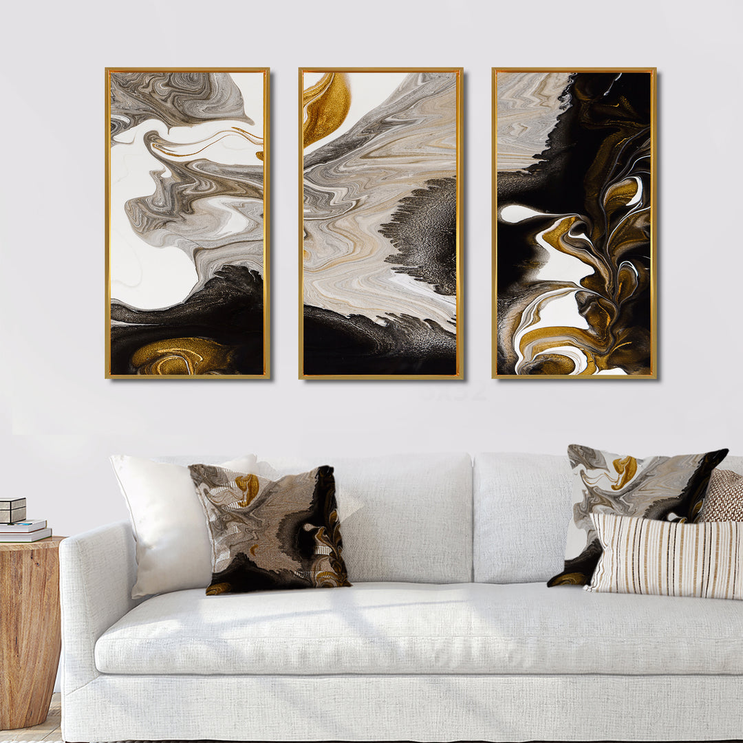Gold And Black Marble Waves IV - Multi-Panels