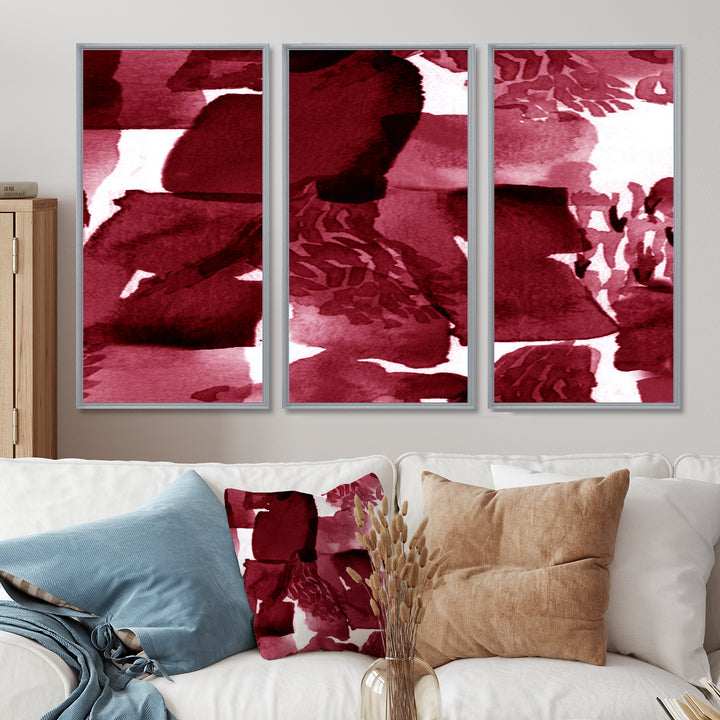 Abstract Burgundy Strokes On White - Multi-Panels