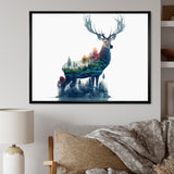 Double Exposure Of A Deer With Forest - Blue Deer Wall Art