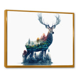 Double Exposure Of A Deer With Forest - Blue Deer Wall Art