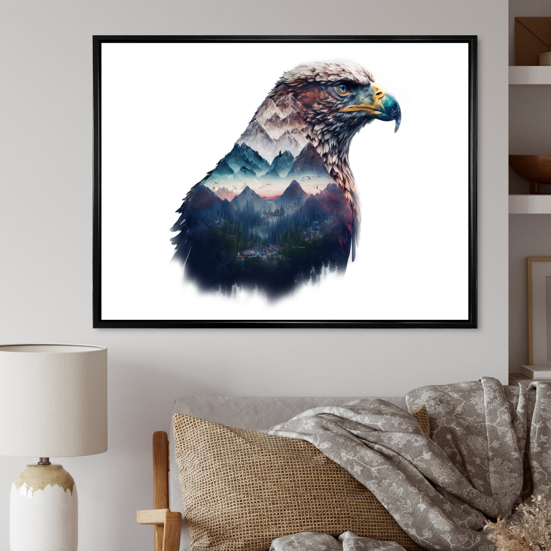 Double Exposure Of A Eagles With Mountain Landscape - Blue Eagle Wall Art