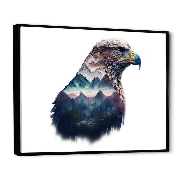 Double Exposure Of A Eagles With Mountain Landscape - Blue Eagle Wall Art