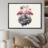 Double Exposure Of A Flamingos With Nature - Flamingo Living Room Wall Art
