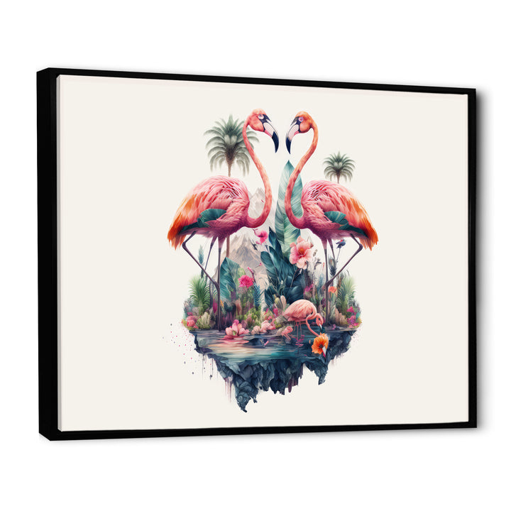 Double Exposure Of A Flamingos With Nature - Flamingo Living Room Wall Art