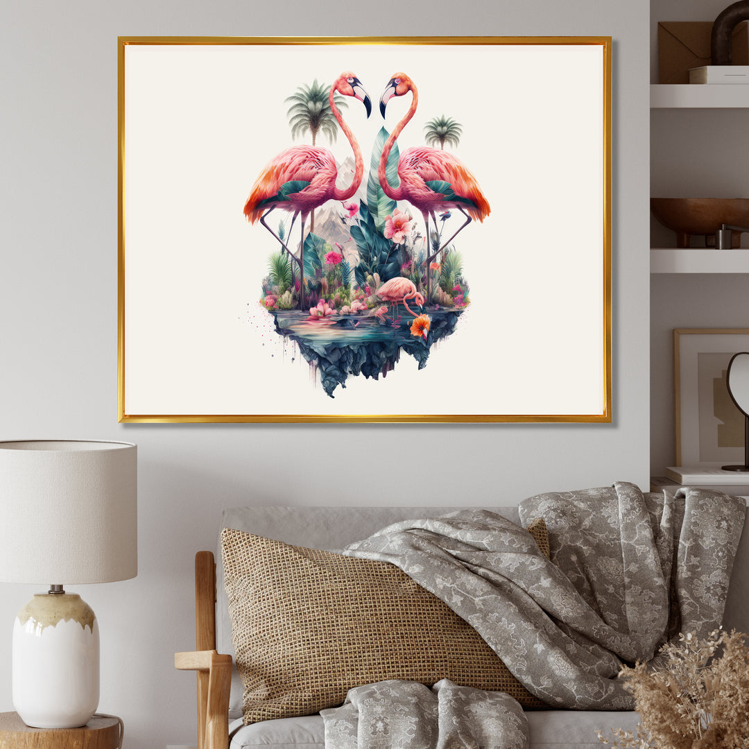 Double Exposure Of A Flamingos With Nature - Flamingo Living Room Wall Art
