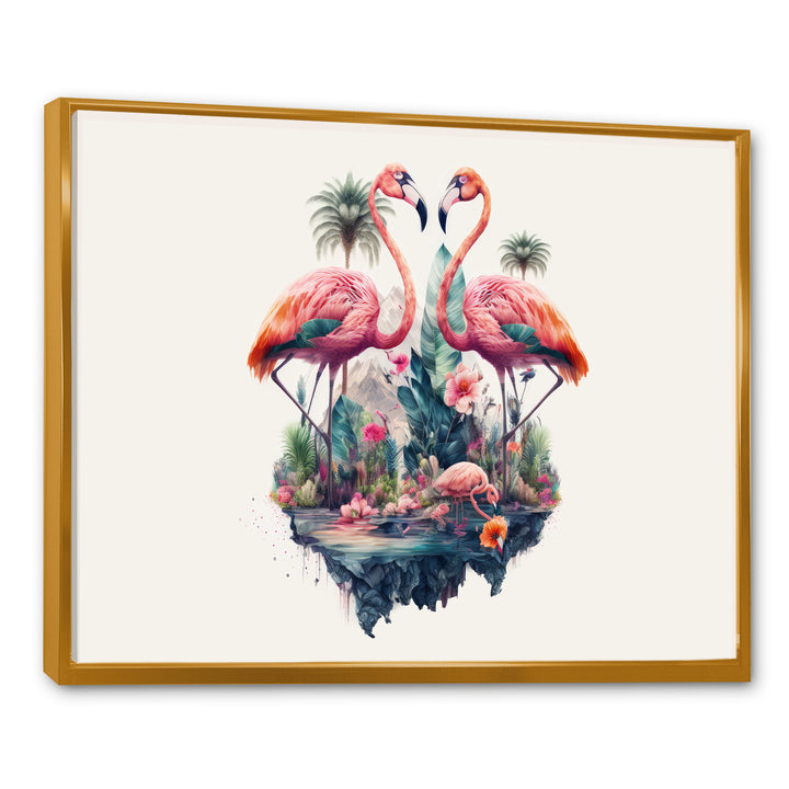 Double Exposure Of A Flamingos With Nature - Flamingo Living Room Wall Art