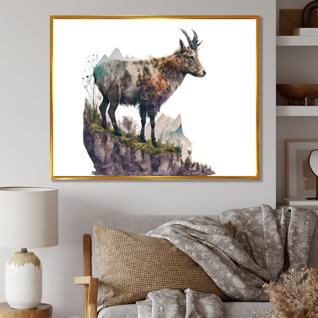 Double Exposure Of A Goat With Nature - Goat Canvas Wall Art
