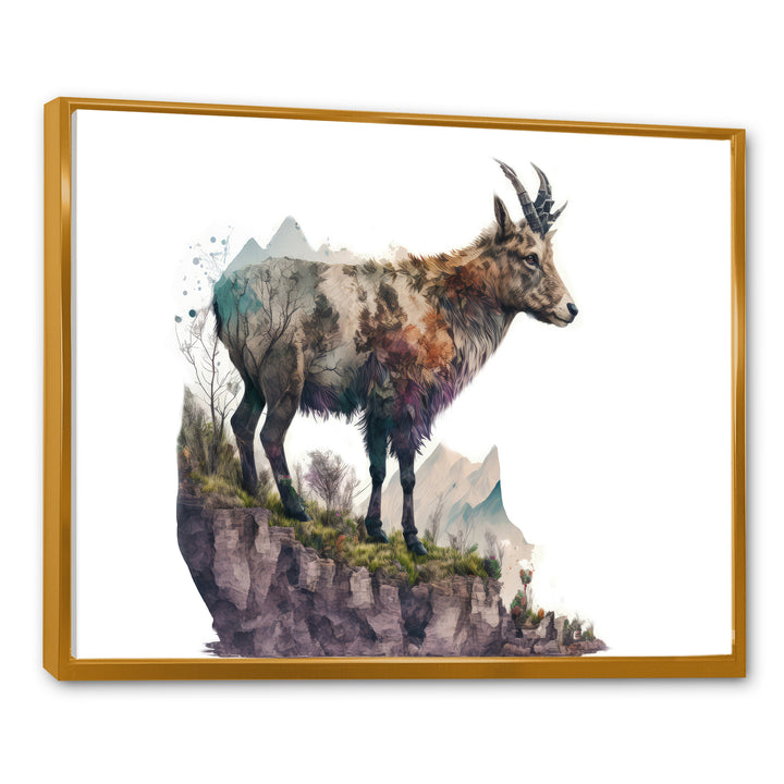 Double Exposure Of A Goat With Nature - Goat Canvas Wall Art