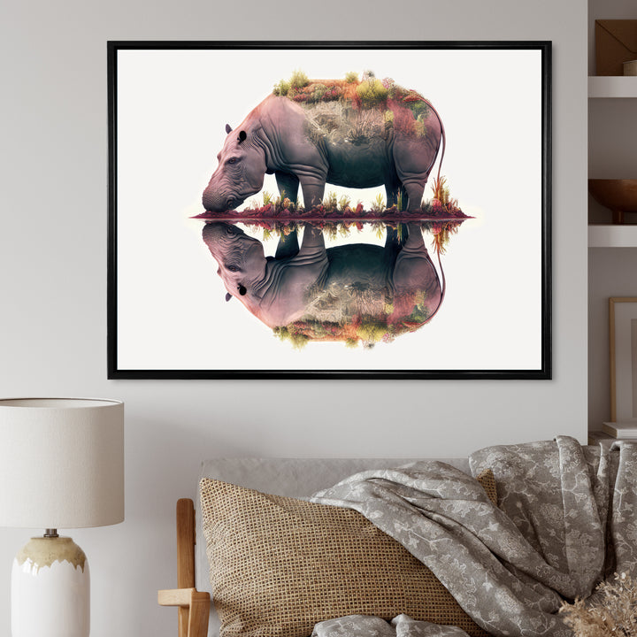 Double Exposure Of A Hippo With African Landscape - Hippopotamus Canvas Wall Art