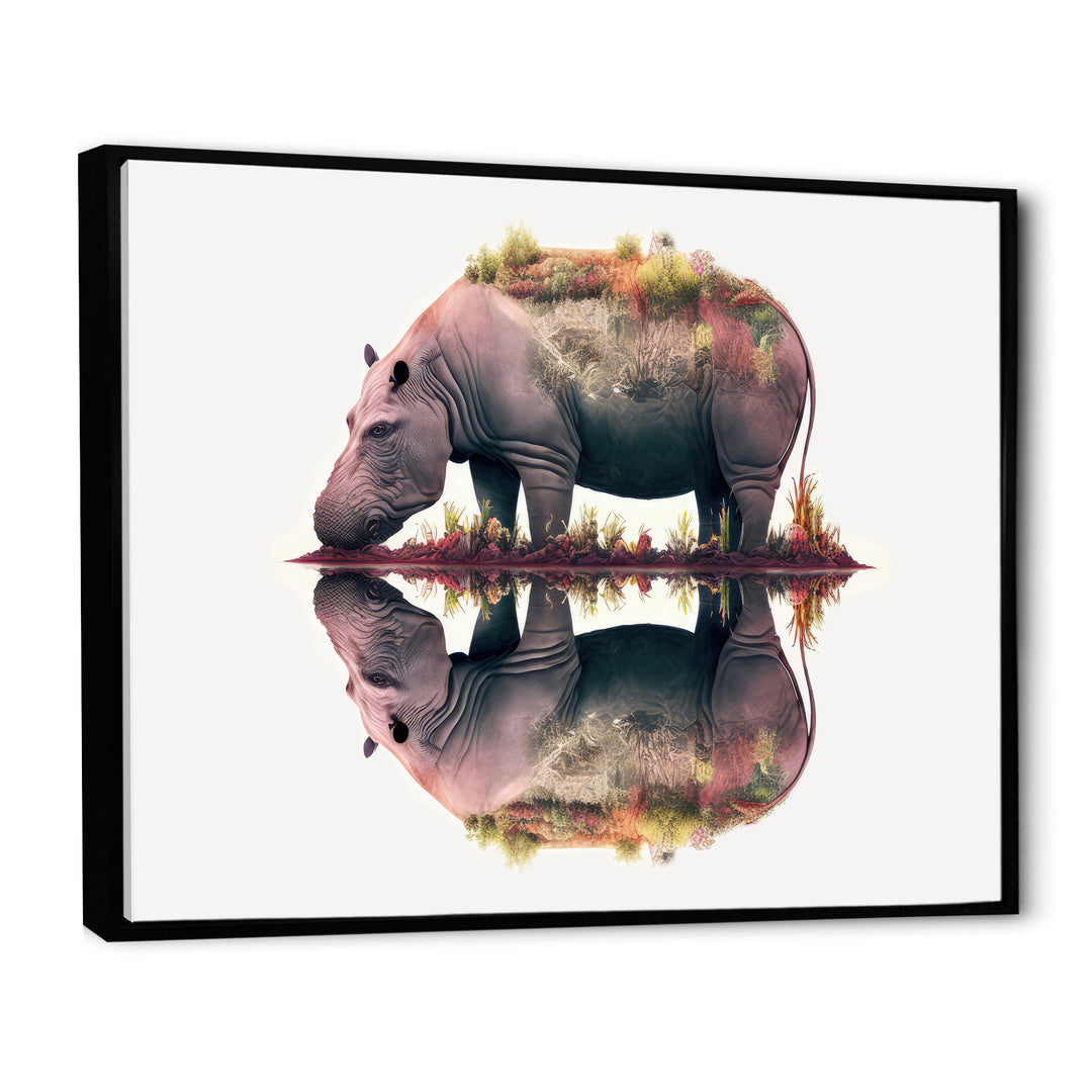 Double Exposure Of A Hippo With African Landscape - Hippopotamus Canvas Wall Art