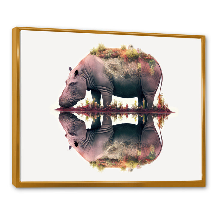 Double Exposure Of A Hippo With African Landscape - Hippopotamus Canvas Wall Art