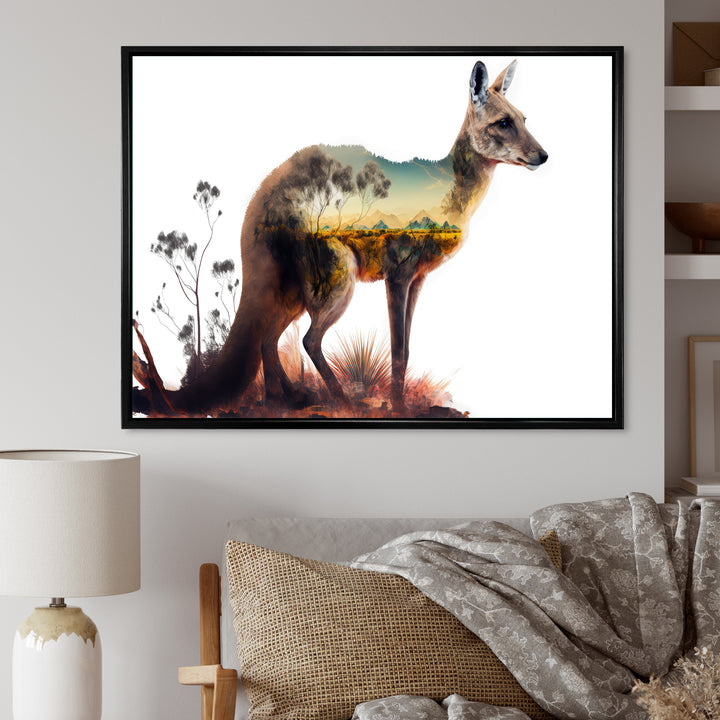 Double Exposure Of A Kangaroo With Australian Landscape - Kangaroo Wall Decor