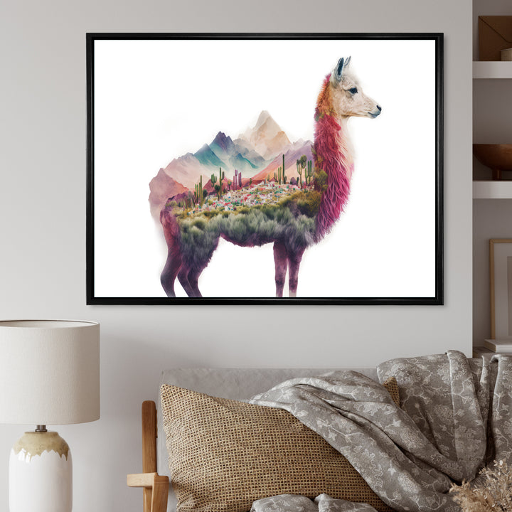 Double Exposure Of A Llama With Nature Landscape - Llama Wall Art Prints
