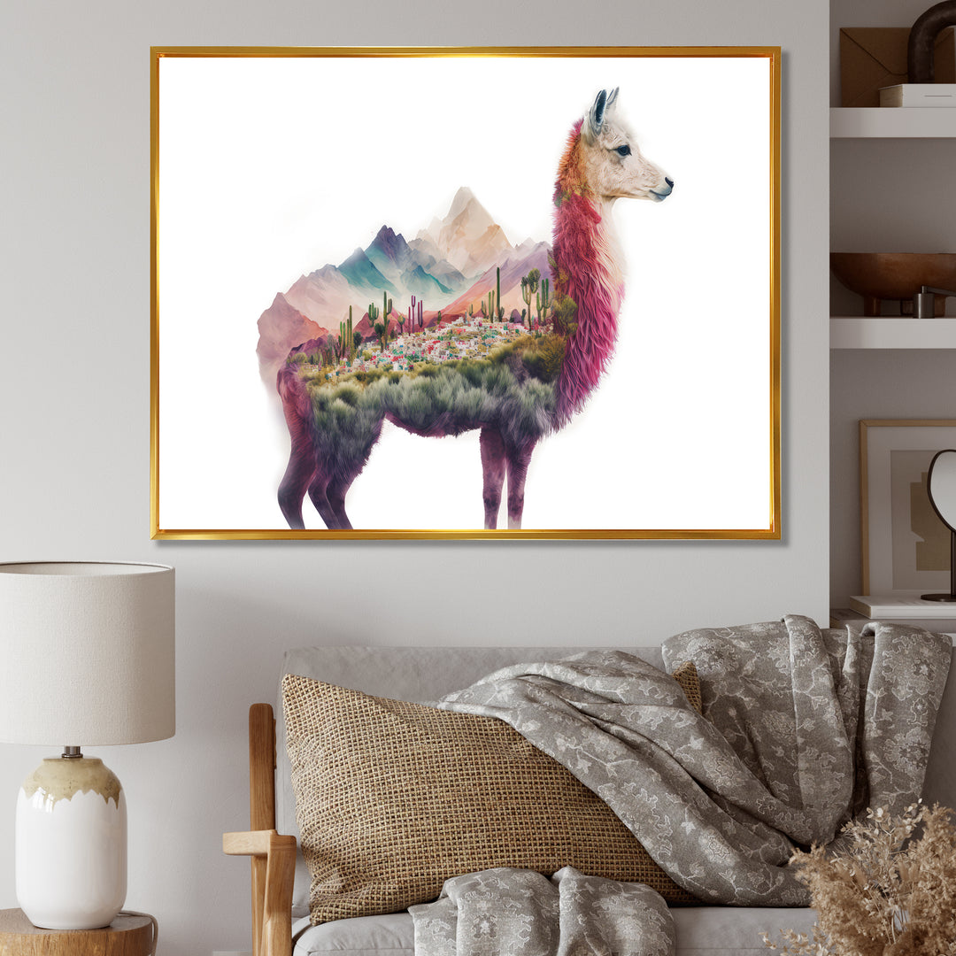 Double Exposure Of A Llama With Nature Landscape - Llama Wall Art Prints