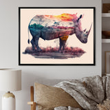 Double Exposure Of A Rhino With African Landscape - Pink Rhinoceros Wall Art