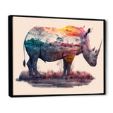 Double Exposure Of A Rhino With African Landscape - Pink Rhinoceros Wall Art