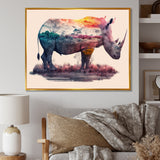Double Exposure Of A Rhino With African Landscape - Pink Rhinoceros Wall Art