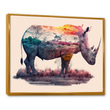 Double Exposure Of A Rhino With African Landscape - Pink Rhinoceros Wall Art