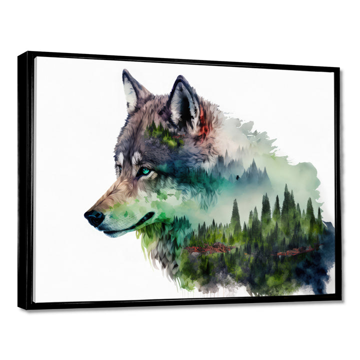 Double Exposure Of A Wolf With Forest Landscape - Wolf Large Canvas Wall Art