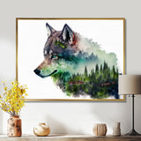 Double Exposure Of A Wolf With Forest Landscape - Wolf Large Canvas Wall Art