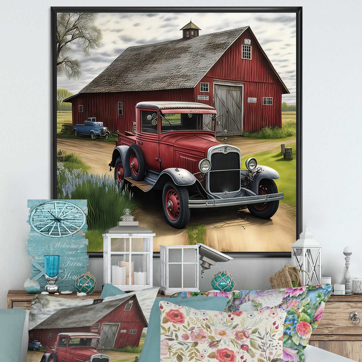 30S Ford Car In Barn I Framed Canvas Vibrant Gold - 1.5"Thick