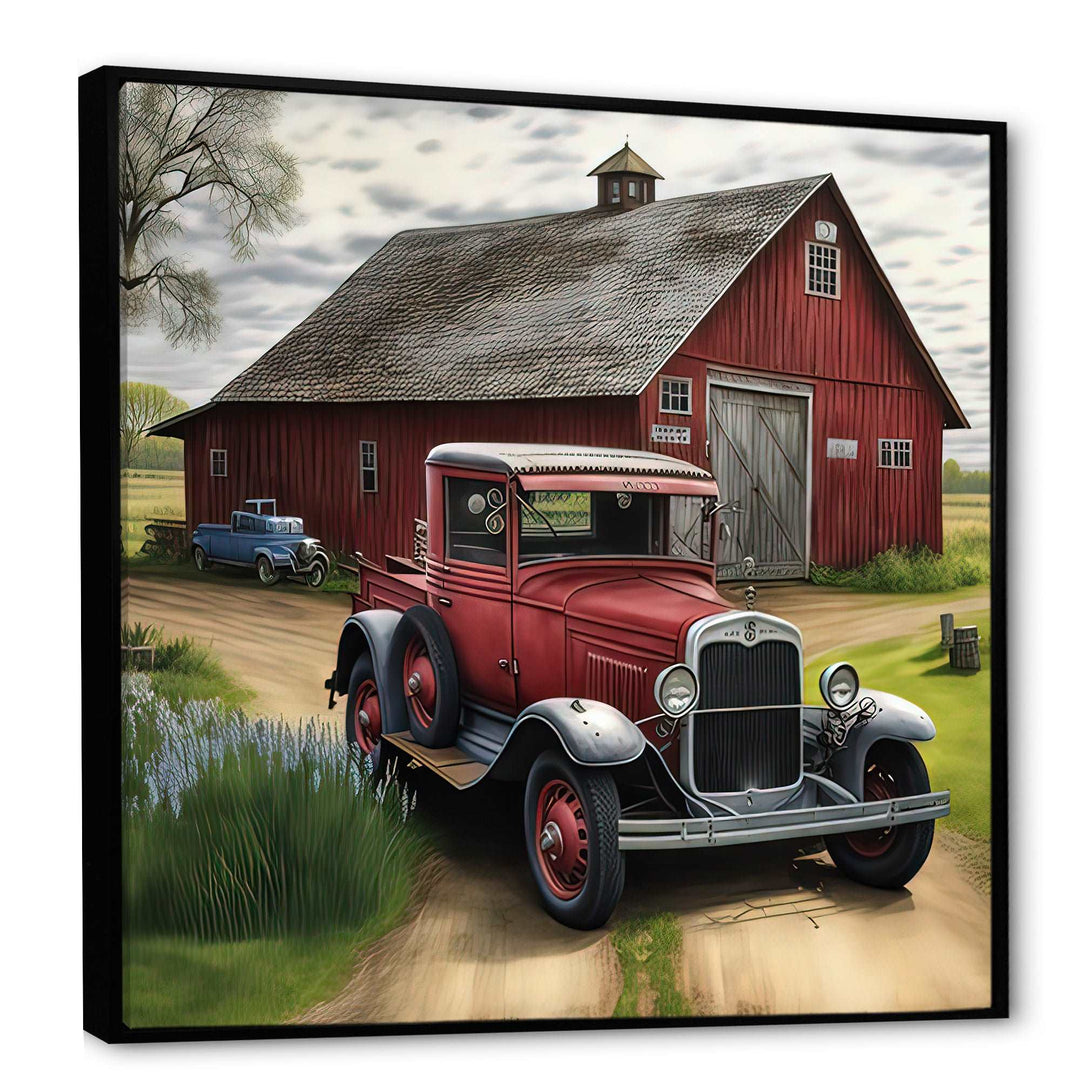 30S Ford Car In Barn I Framed Canvas Vibrant Black - 1.5"Thick