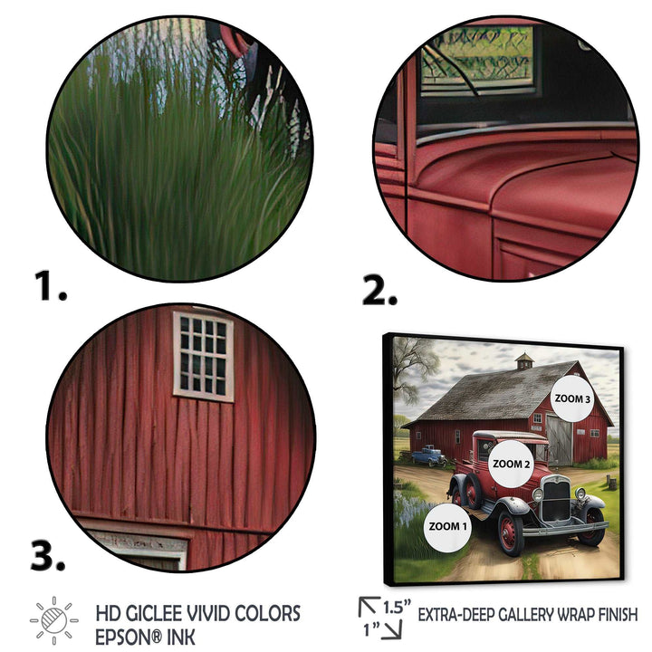 30S Ford Car In Barn I Framed Canvas Vibrant Black - 1.5"Thick