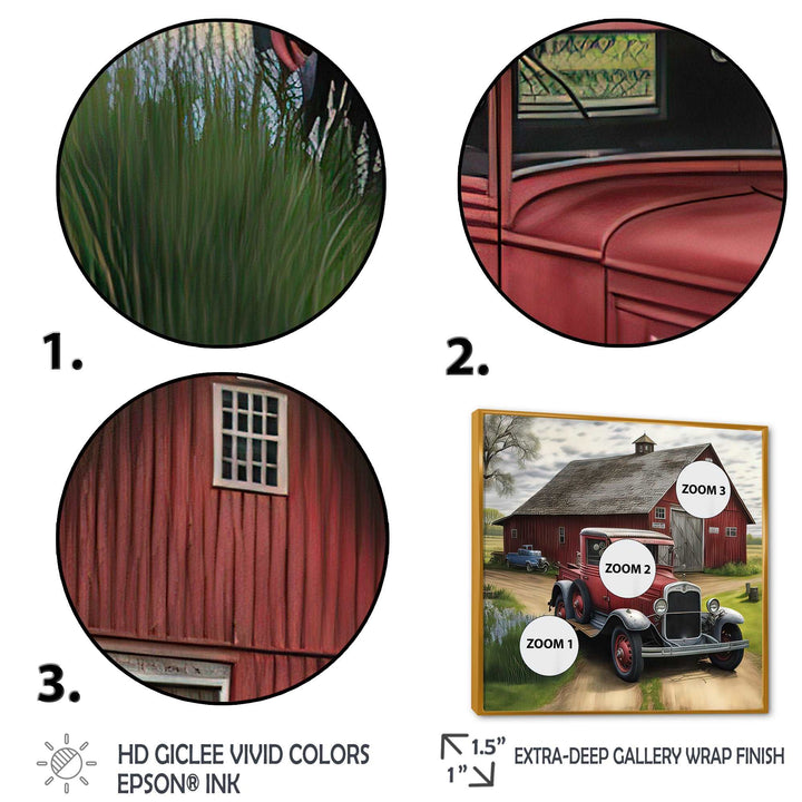 30S Ford Car In Barn I Framed Canvas Vibrant Gold - 1.5"Thick