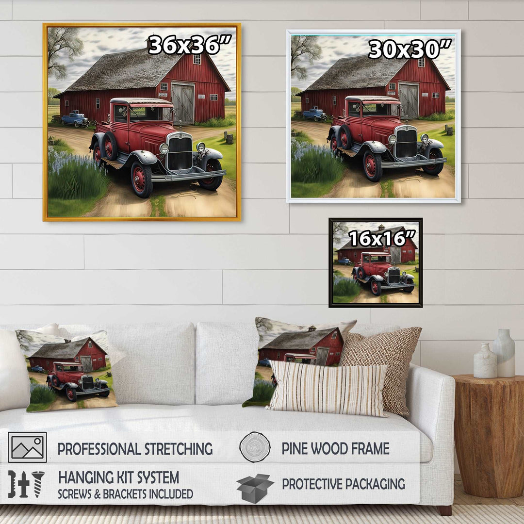 30S Ford Car In Barn I Framed Canvas Vibrant Gold - 1.5"Thick
