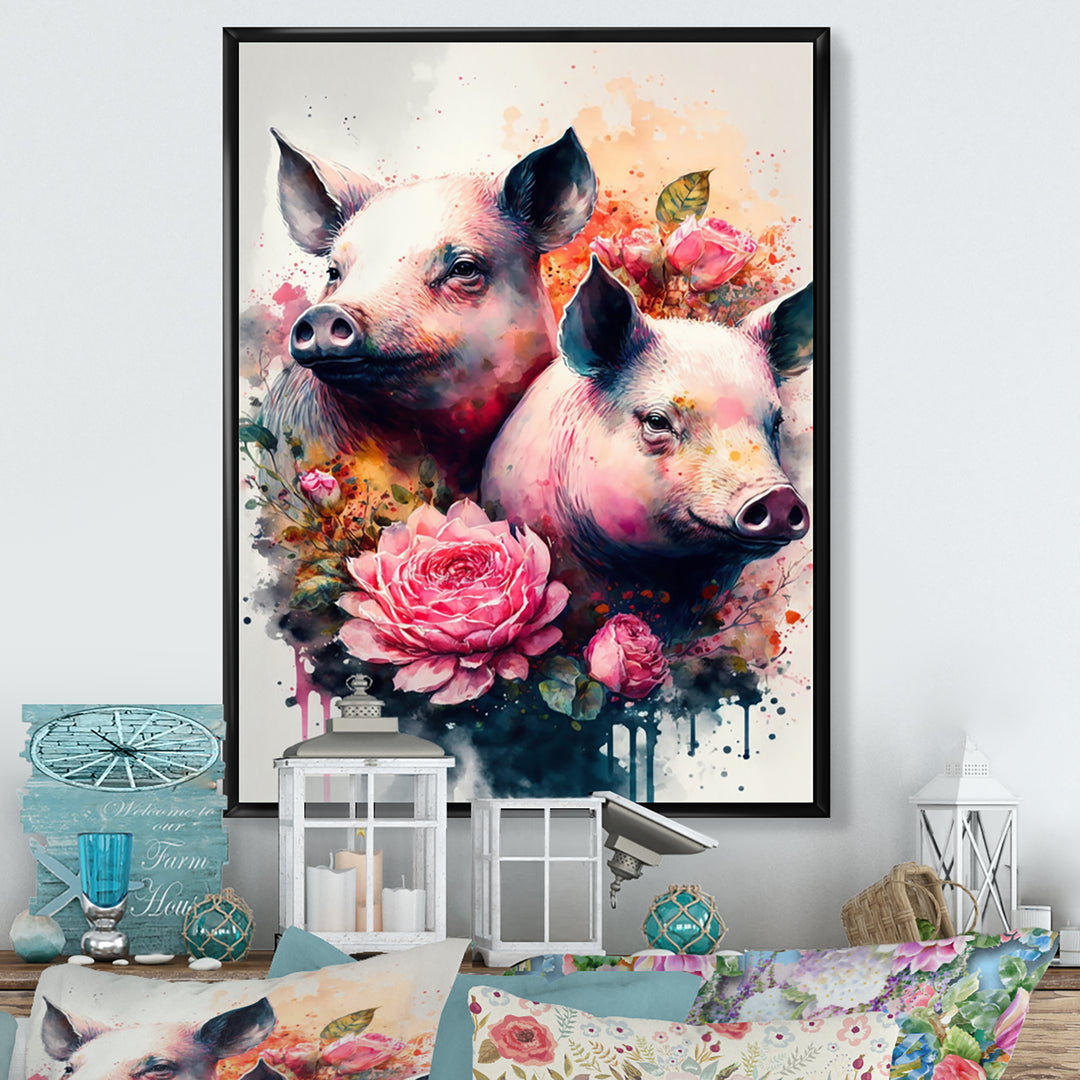 Cute Pigs Floral Art - Pig Wall Decor