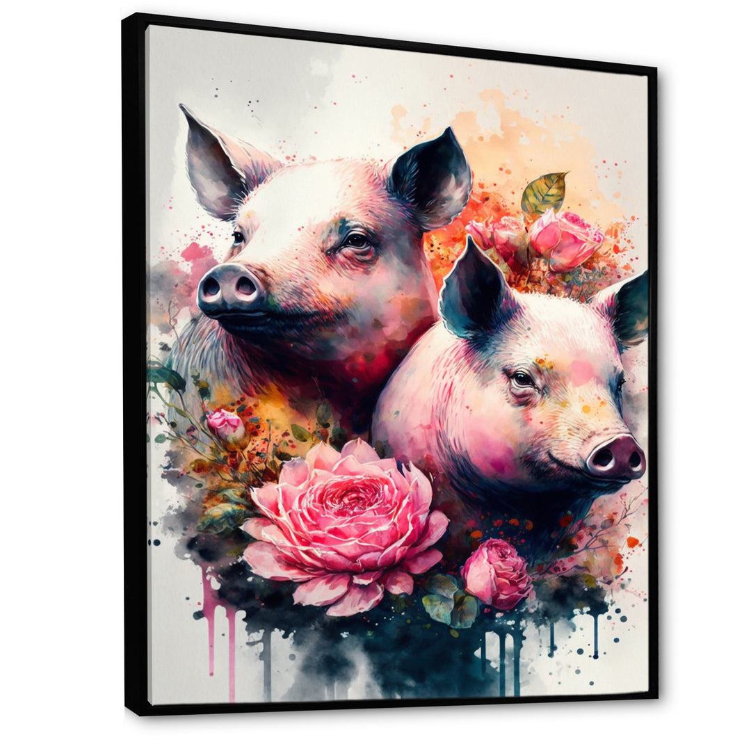 Cute Pigs Floral Art - Pig Wall Decor