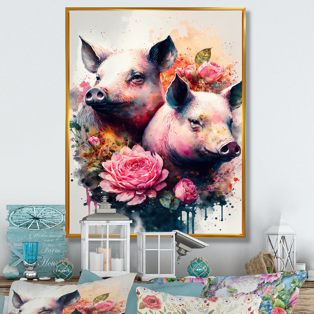 Cute Pigs Floral Art - Pig Wall Decor