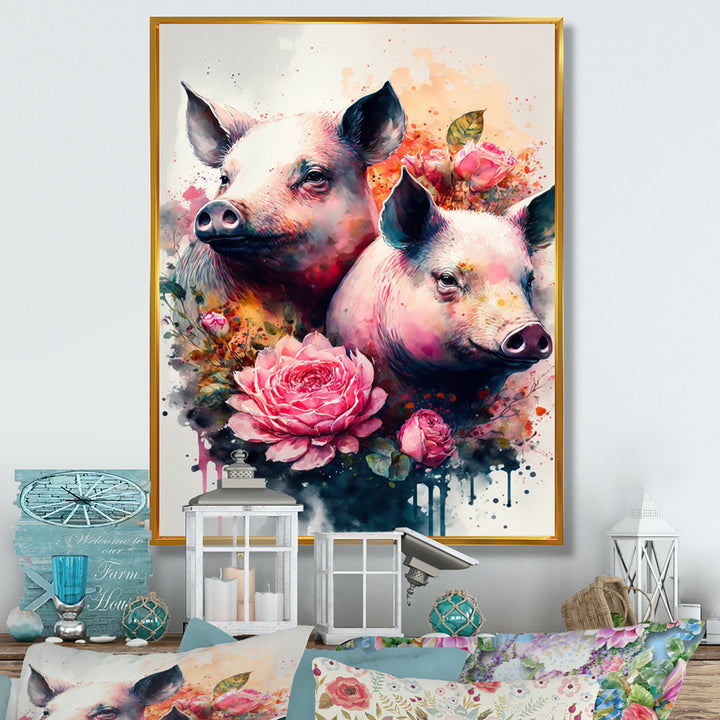 Cute Pigs Floral Art - Pig Wall Decor
