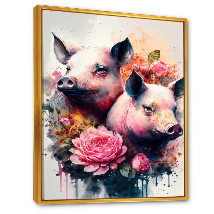 Cute Pigs Floral Art - Pig Wall Decor
