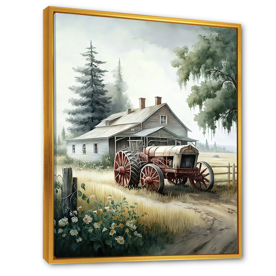 Tractor At The Barn In Summer I - Car Old American Canvas Wall Art