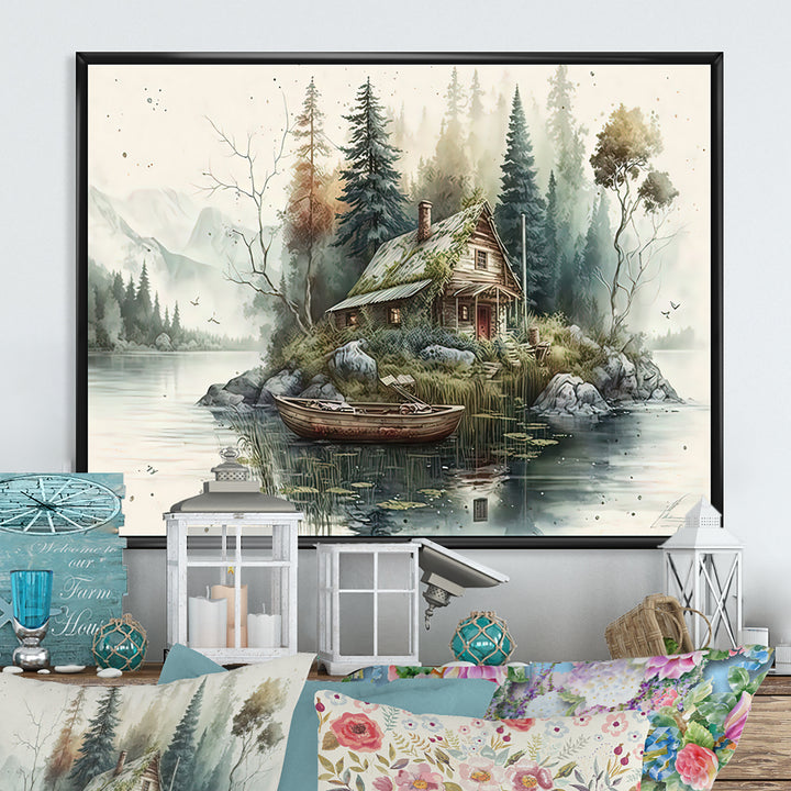 Fishing House By The Lake I - Hunting &amp; Fishing Canvas Wall Art
