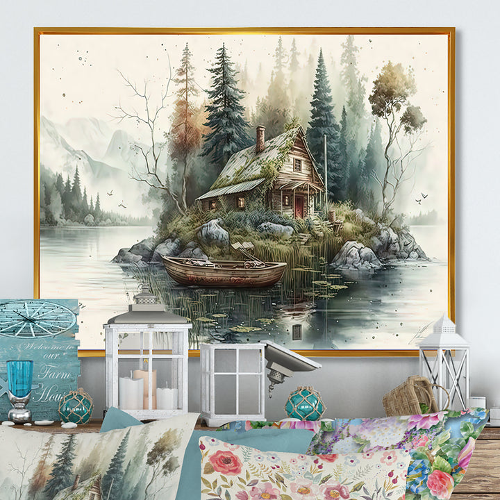 Fishing House By The Lake I - Hunting &amp; Fishing Canvas Wall Art