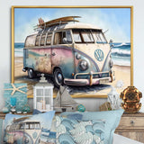 70S Surfing Van At The Beach I Canvas Canvas