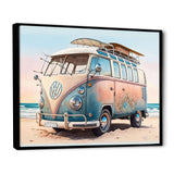 70S Surfing Van At The Beach II Framed Canvas Vibrant Black - 1.5"Thick