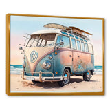 70S Surfing Van At The Beach II Framed Canvas Vibrant Gold - 1.5"Thick