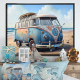 70S Surfing Van At The Beach III Framed Canvas Vibrant Gold - 1.5"Thick