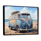 70S Surfing Van At The Beach III Framed Canvas Vibrant Black - 1.5"Thick