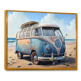 70S Surfing Van At The Beach III Framed Canvas Vibrant Gold - 1.5"Thick