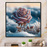 A Blooming Pink Rose Flower In Winter I Framed Canvas Vibrant Gold - 1.5"Thick