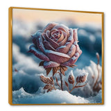 A Blooming Pink Rose Flower In Winter I Framed Canvas Vibrant Gold - 1.5"Thick